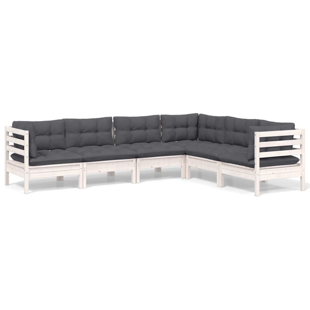 Hagesofagruppe med puter 6 deler hvit heltre furu