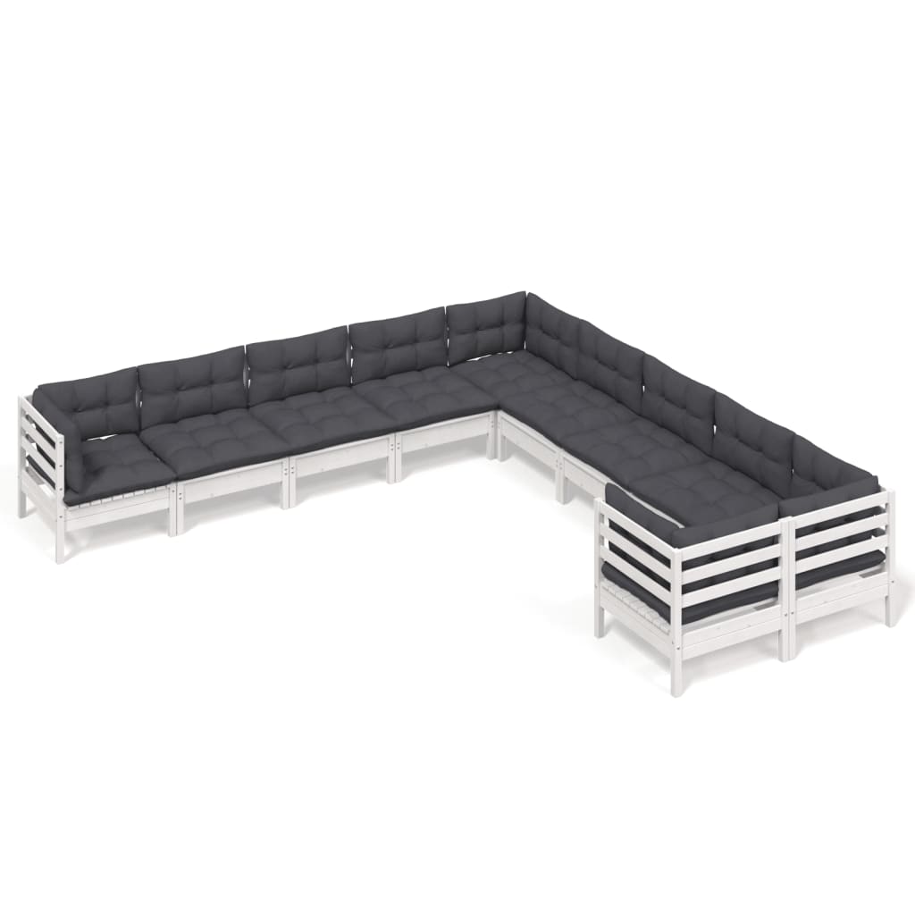 Hagesofagruppe med puter 10 deler hvit heltre furu