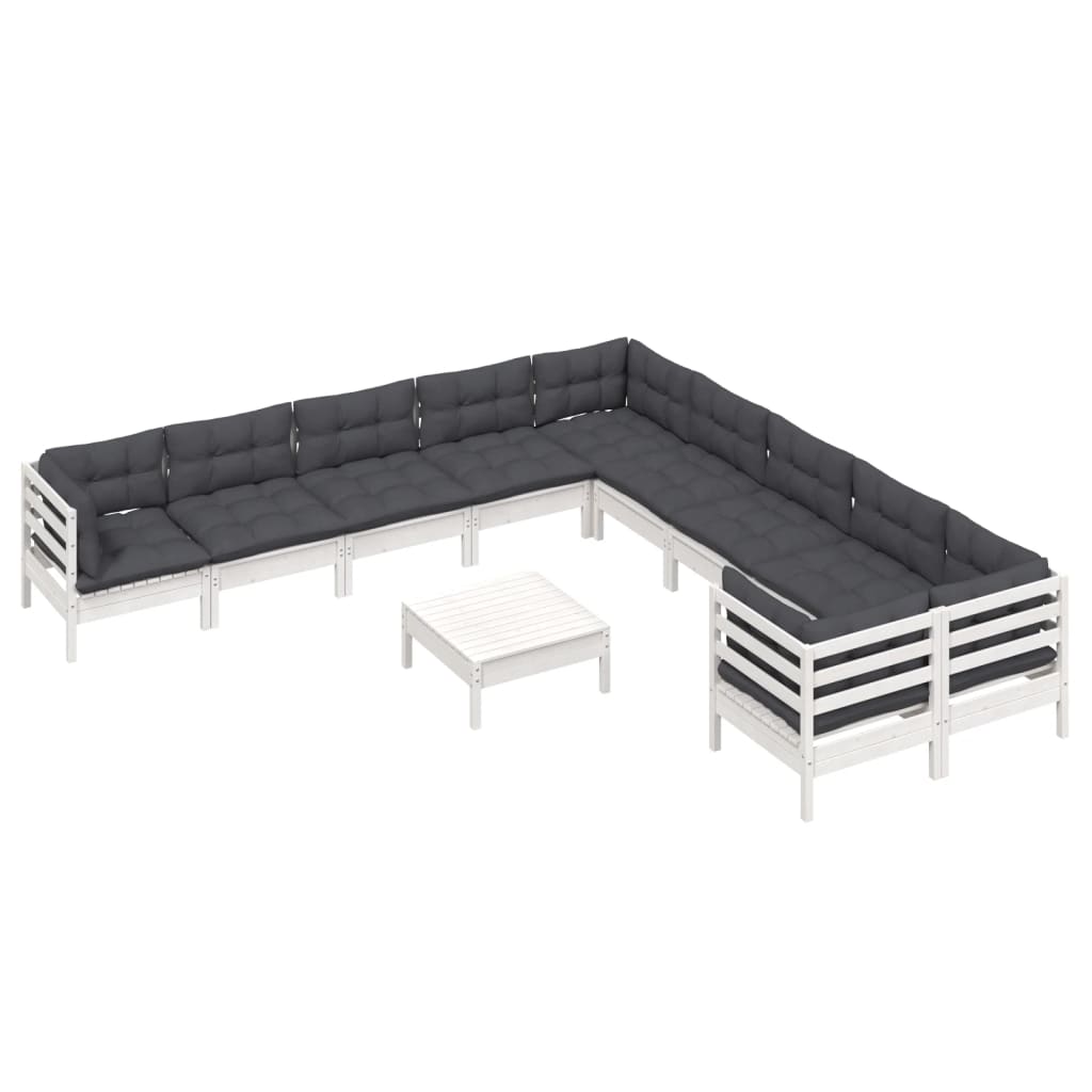 Hagesofagruppe med puter 11 deler hvit heltre furu