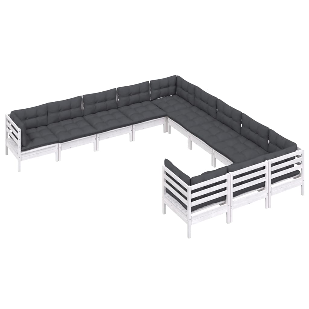 Hagesofagruppe med puter 11 deler hvit heltre furu