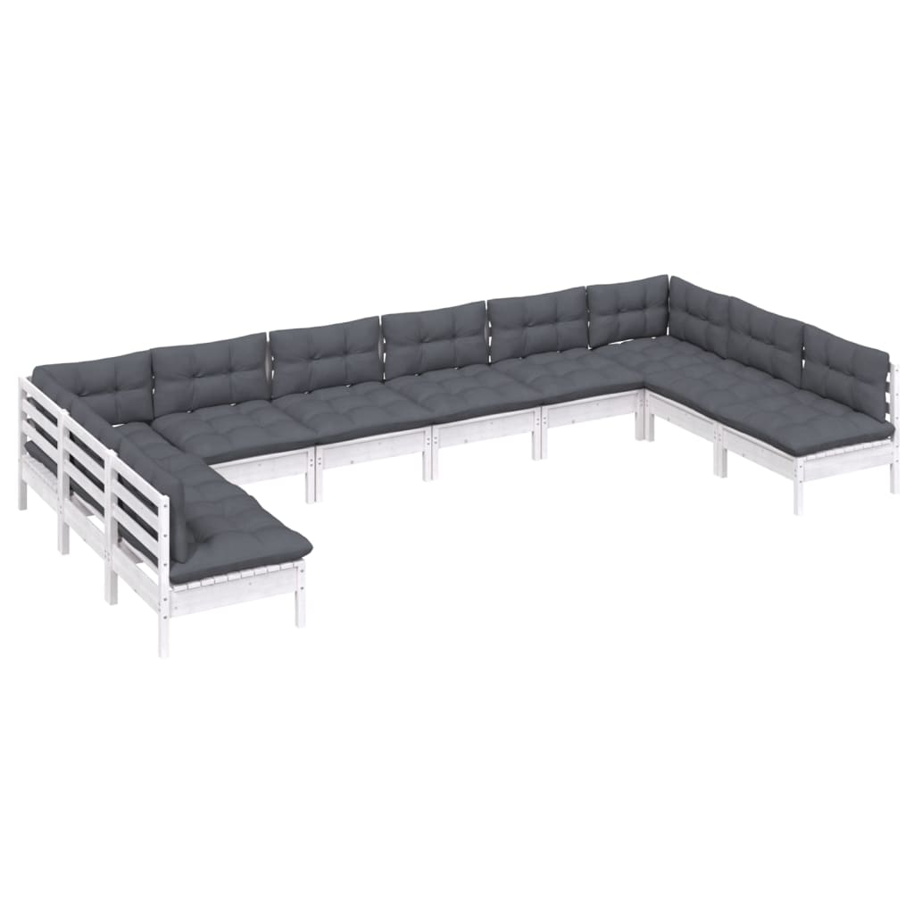 Hagesofagruppe med puter 10 deler hvit heltre furu