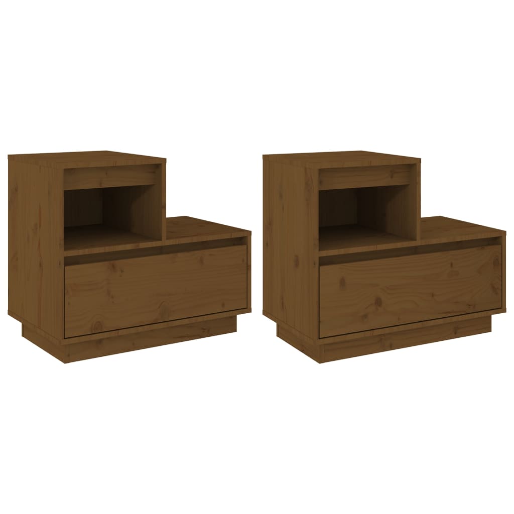 Nattbord 2 stk honningbrun 60x34x51 cm heltre furu