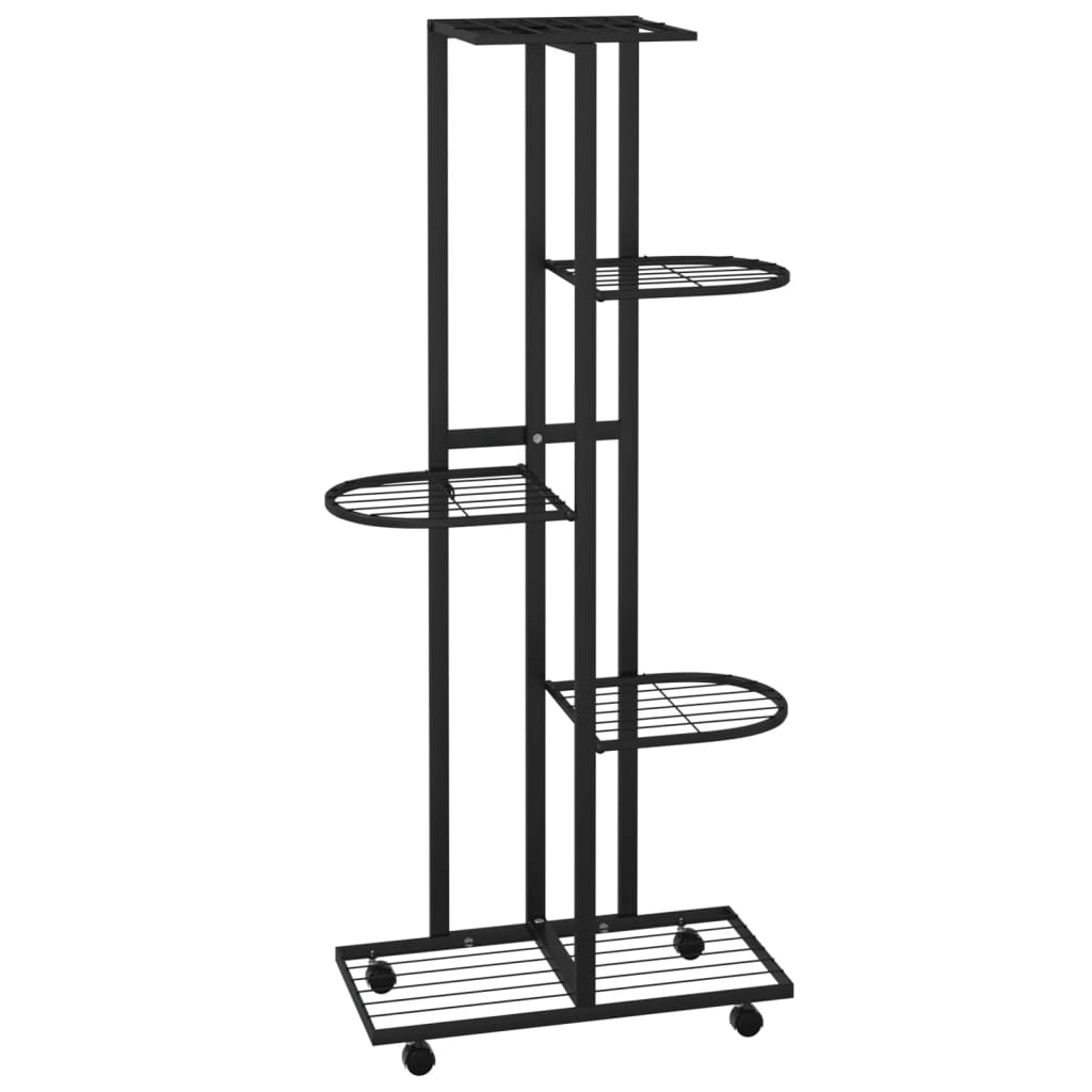 Blomsterstativ med hjul 5 etasjer 44x23x100 cm svart jern