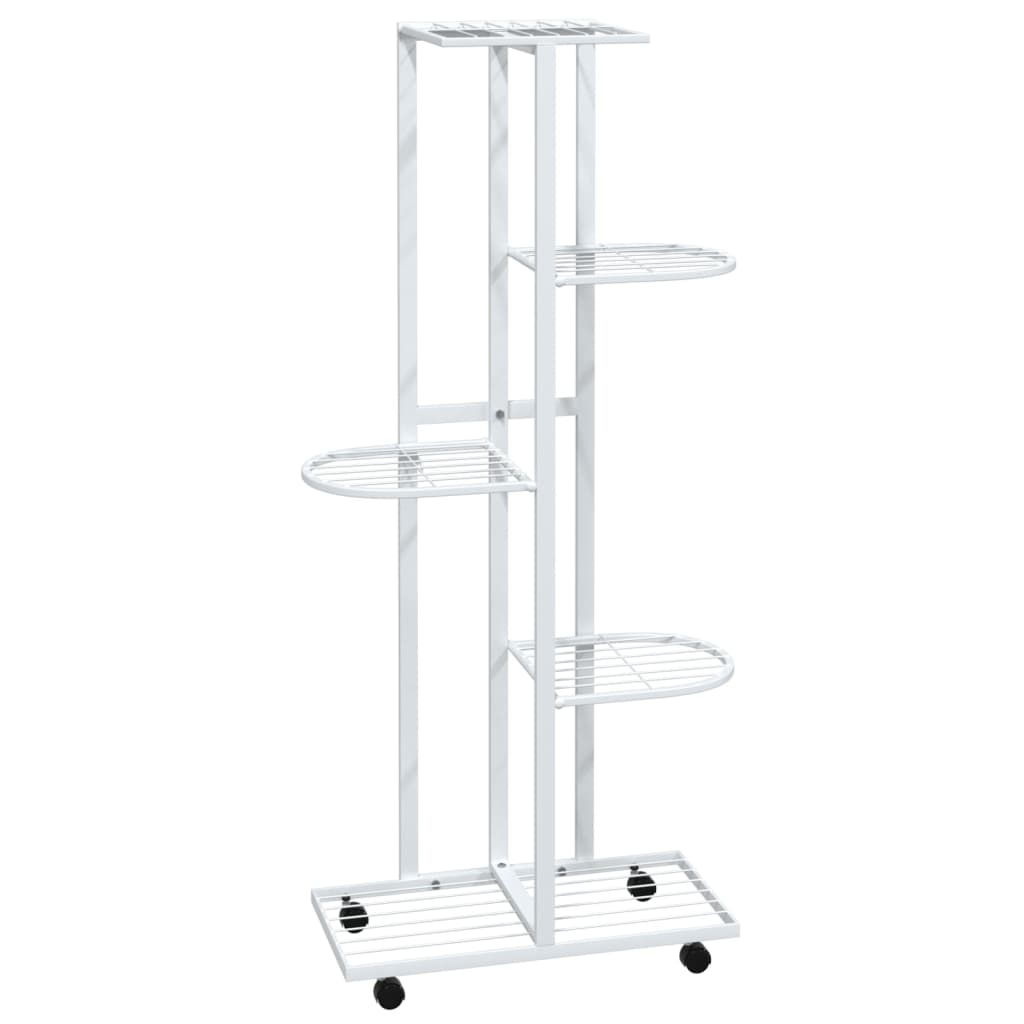 Blomsterstativ med hjul 5 etasjer 44x23x100 cm hvit jern