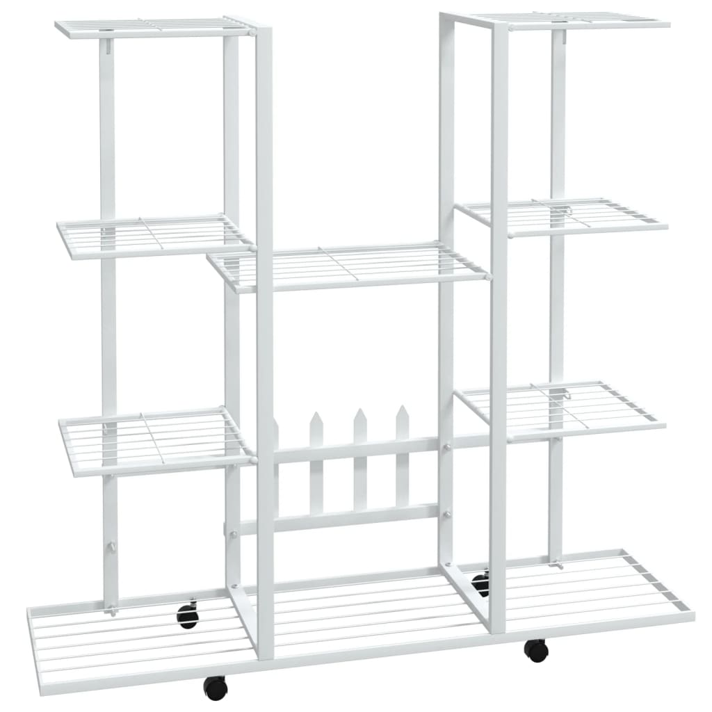Blomsterstativ med hjul 94,5x24,5x91,5 cm hvit jern