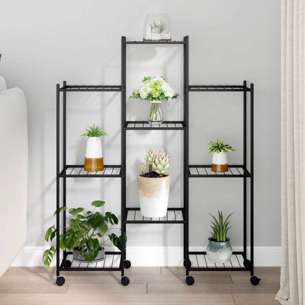Blomsterstativ med hjul 83x25x103,5 cm svart jern