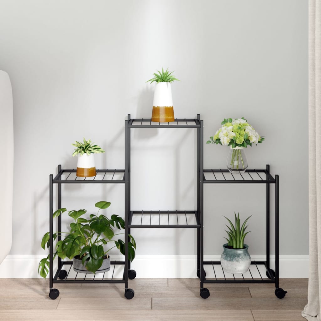 Blomsterstativ med hjul 83x25x63,5 cm svart jern