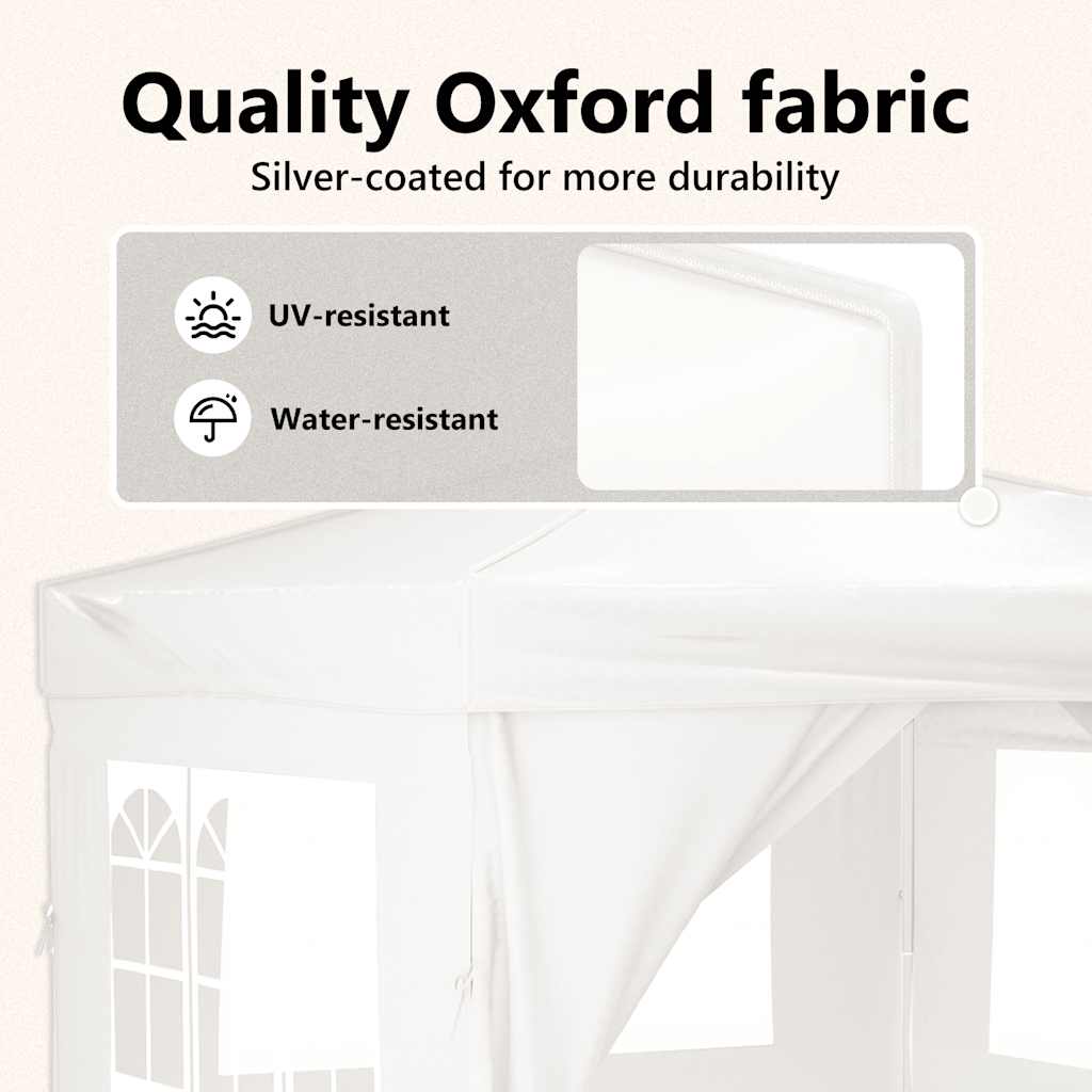 Sammenleggbart festtelt med sidevegger hvit 3x3 m