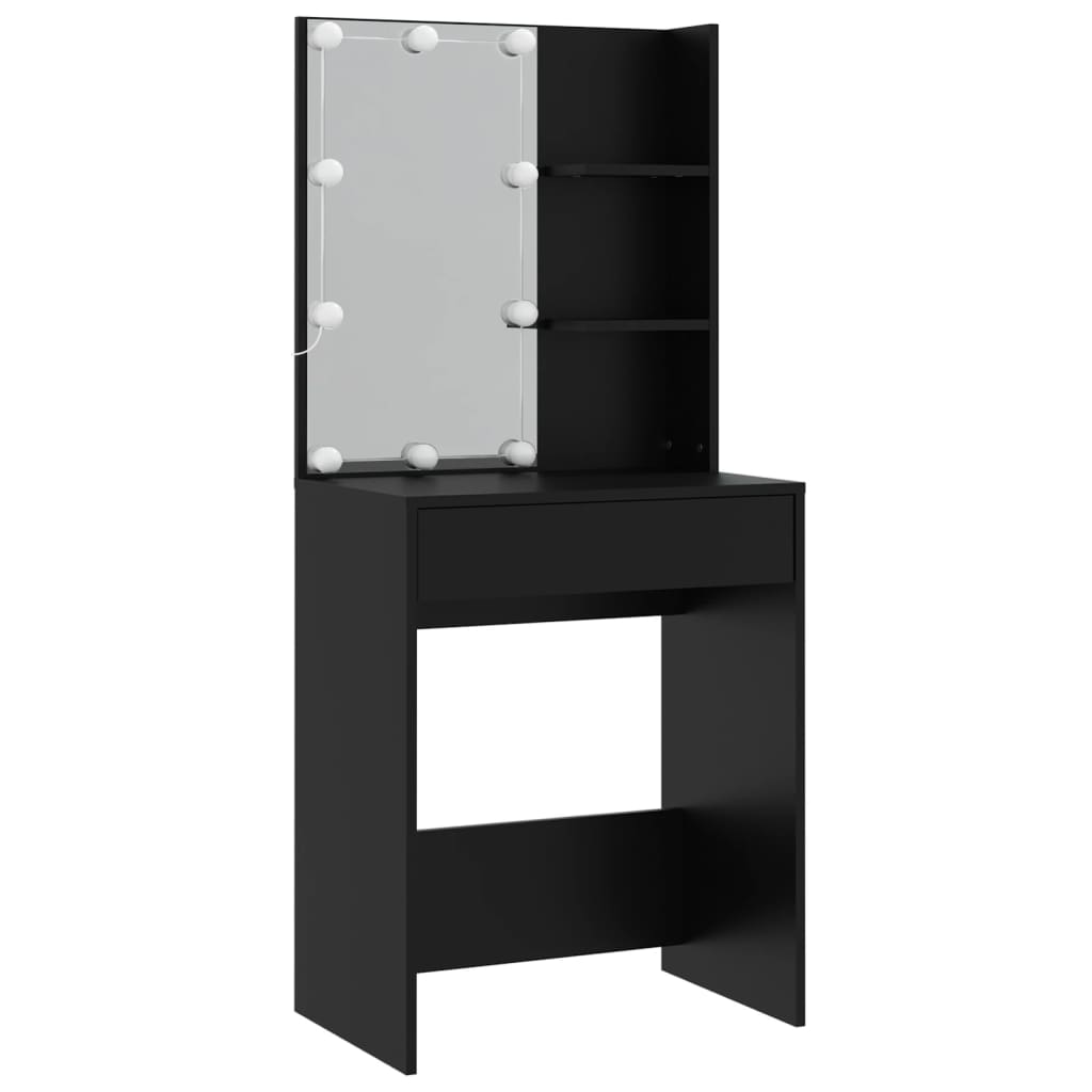 Sminkebordsett med LED svart konstruert tre