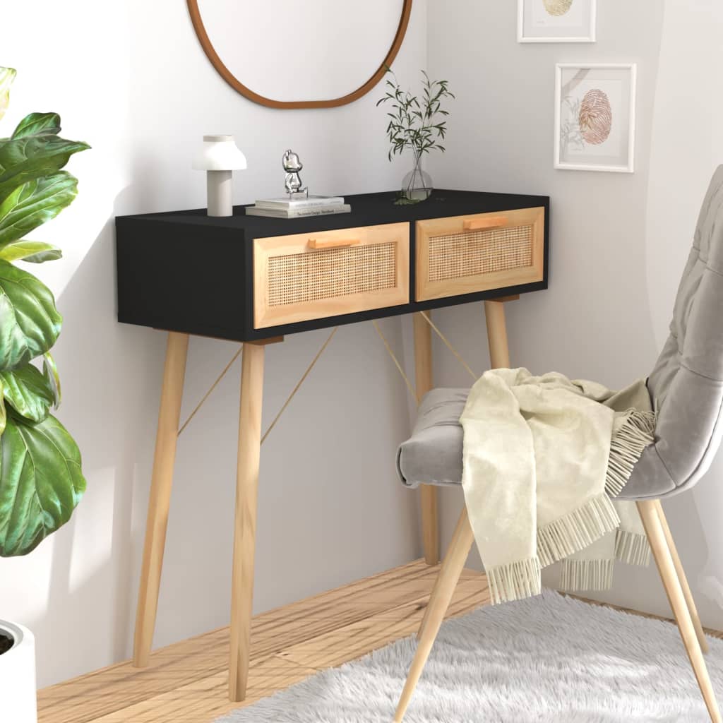 Konsollbord svart 80x30x75 cm heltre furu og naturrotting