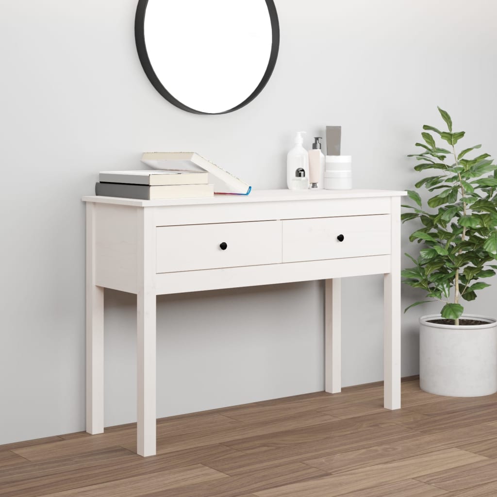 Konsollbord hvit 100x35x75 cm heltre furu
