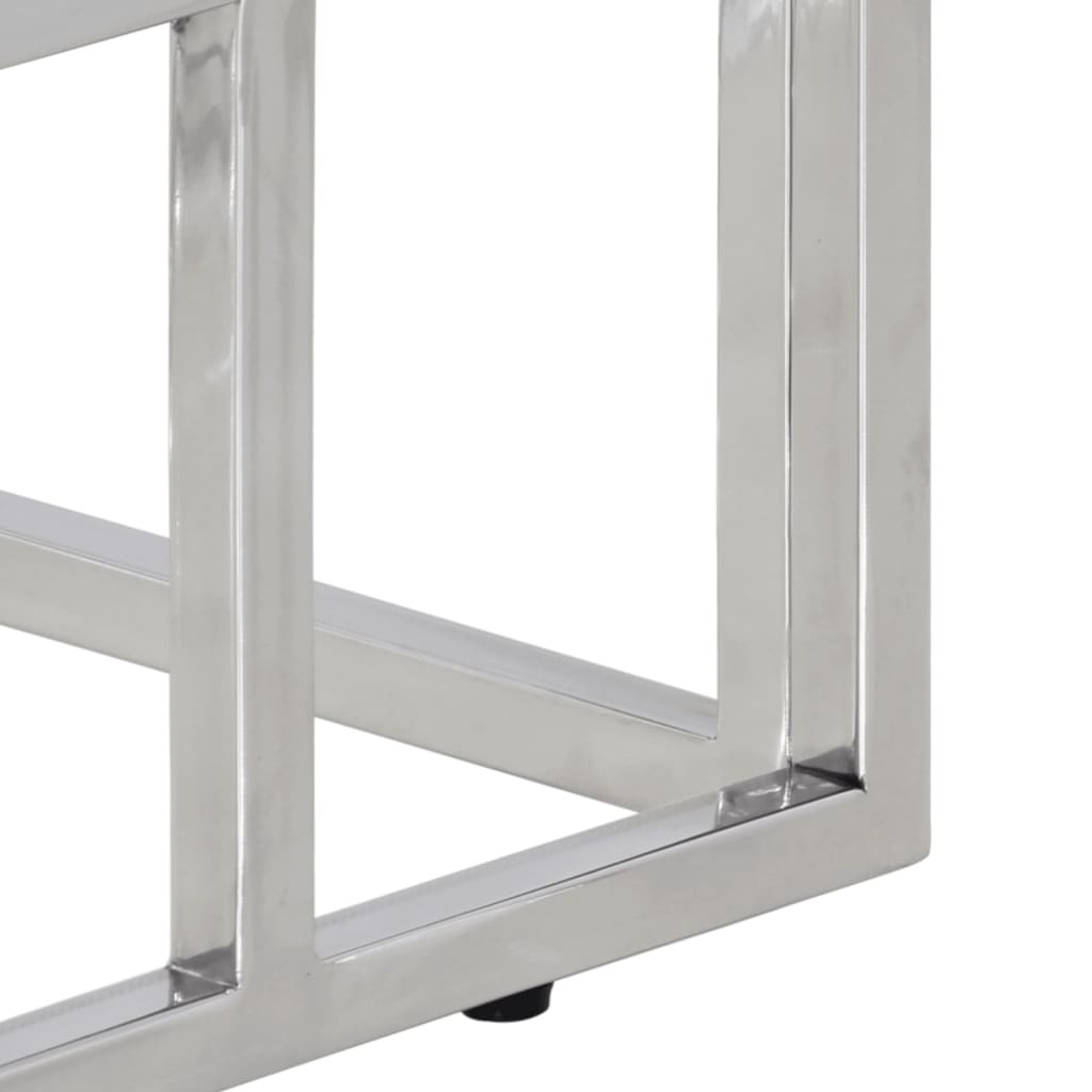 Konsollbord sølv rustfritt stål og herdet glass