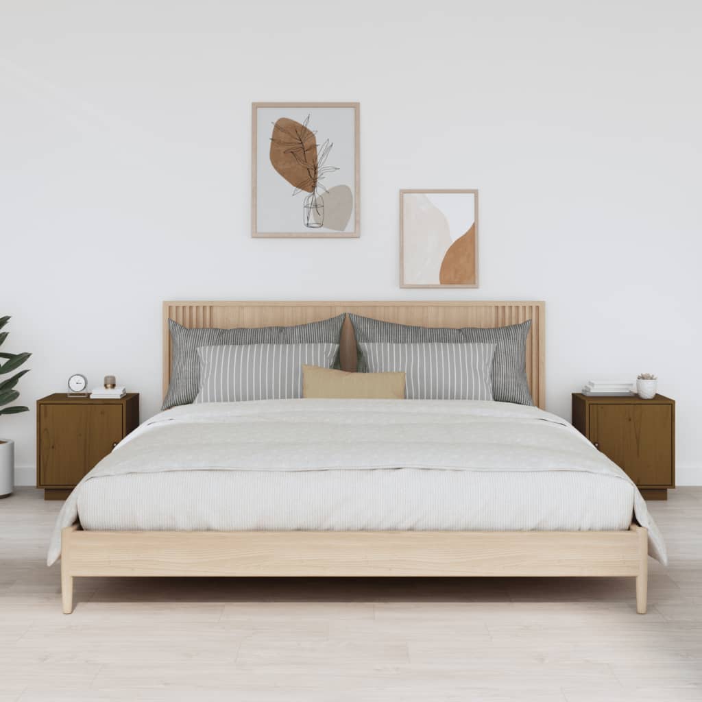 Nattbord 2 stk honningbrun 40x34x45 cm heltre furu
