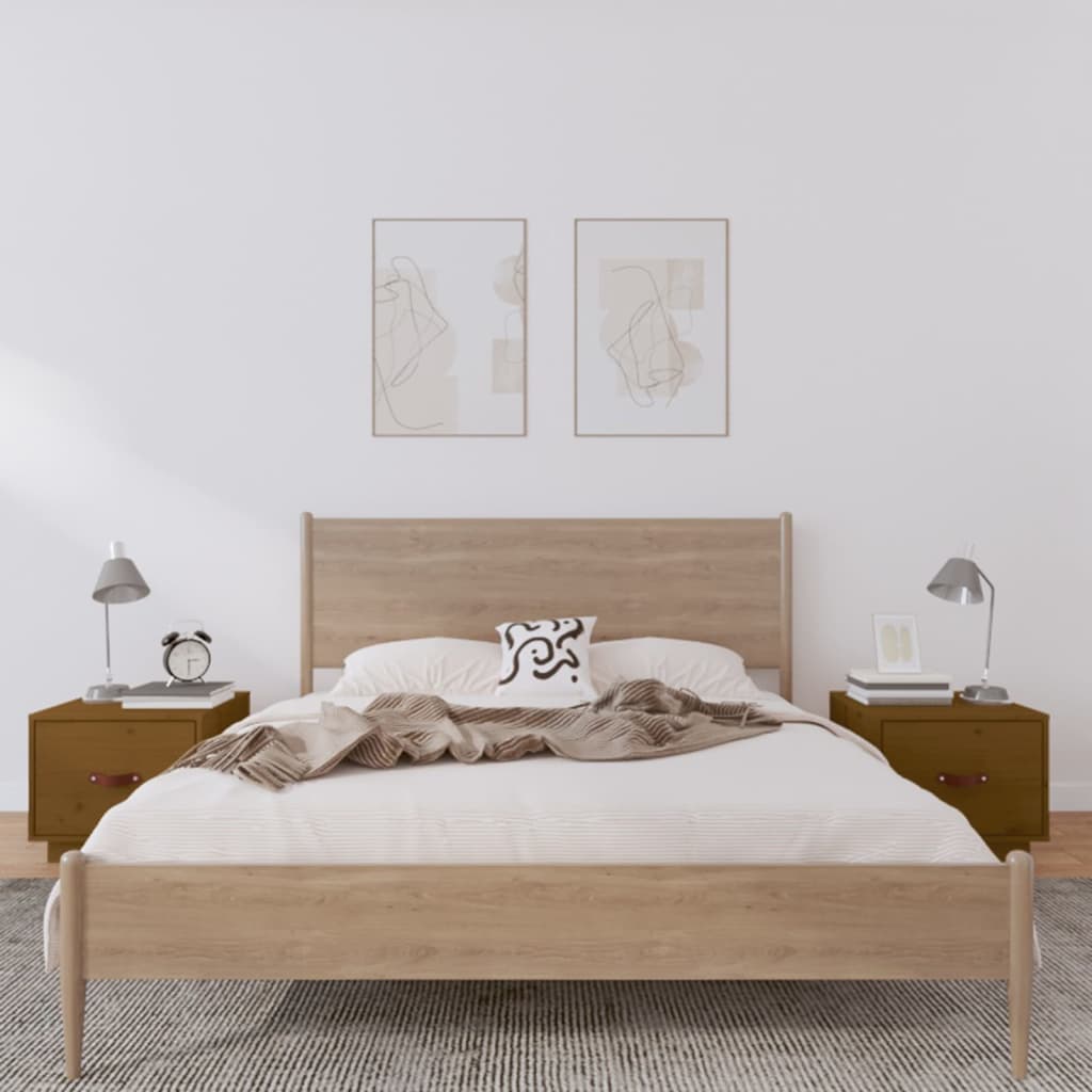 Nattbord 2 stk honningbrun 40x34x35 cm heltre furu