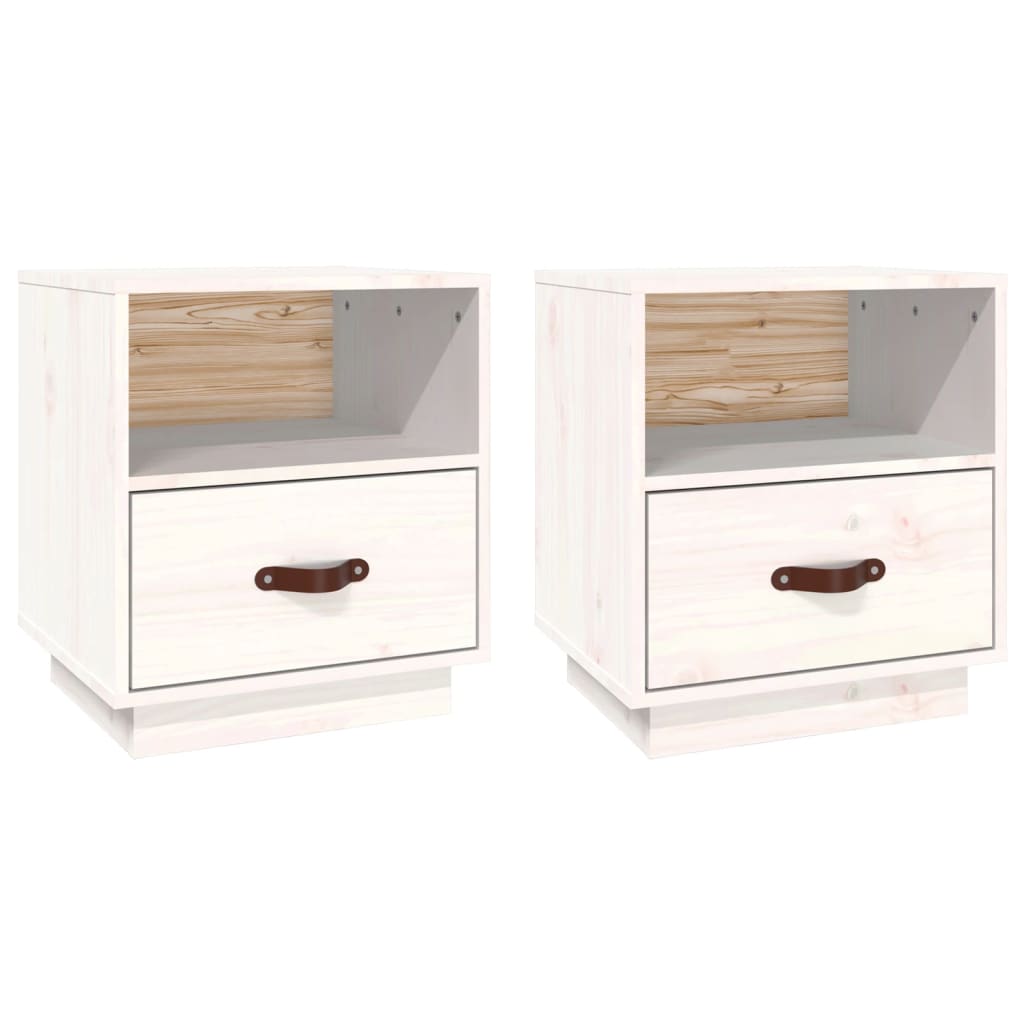 Nattbord 2 stk hvit 40x34x45 cm heltre furu