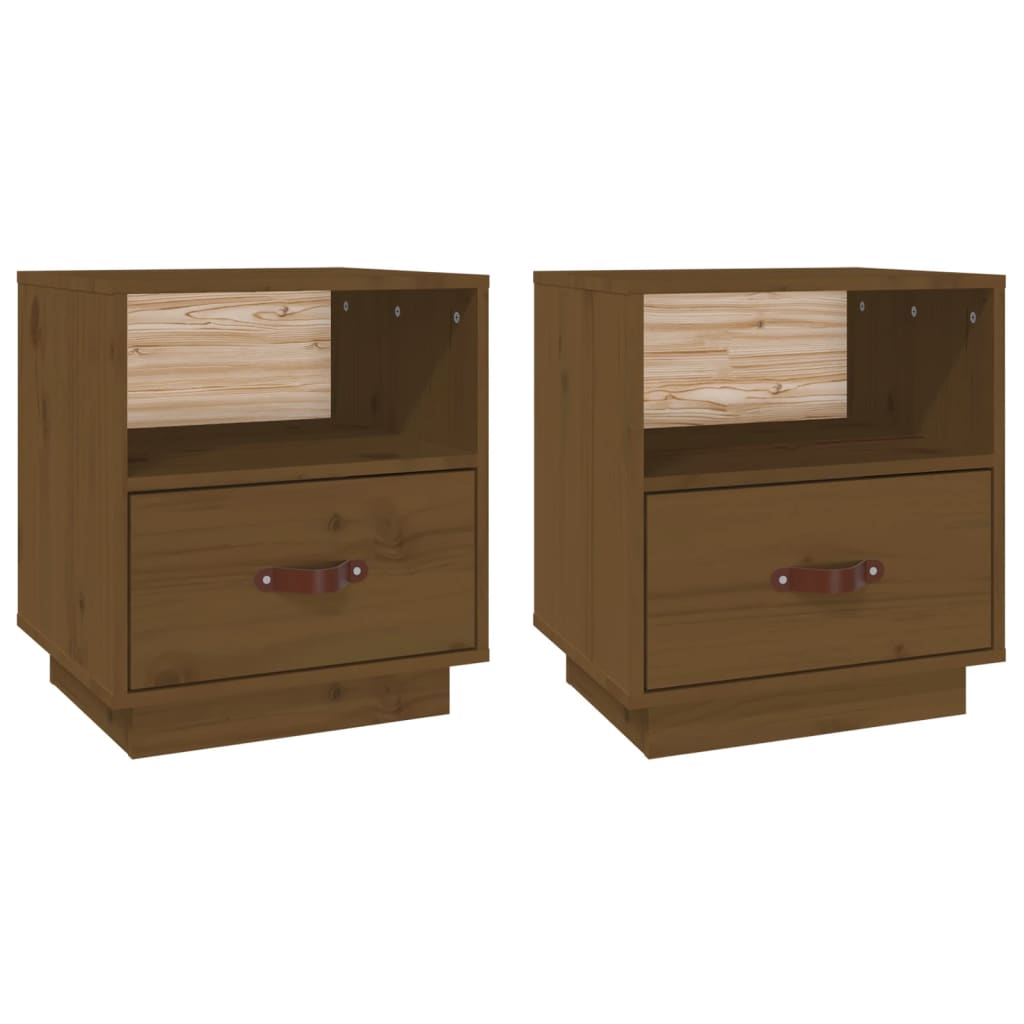 Nattbord 2 stk honningbrun 40x34x45 cm heltre furu