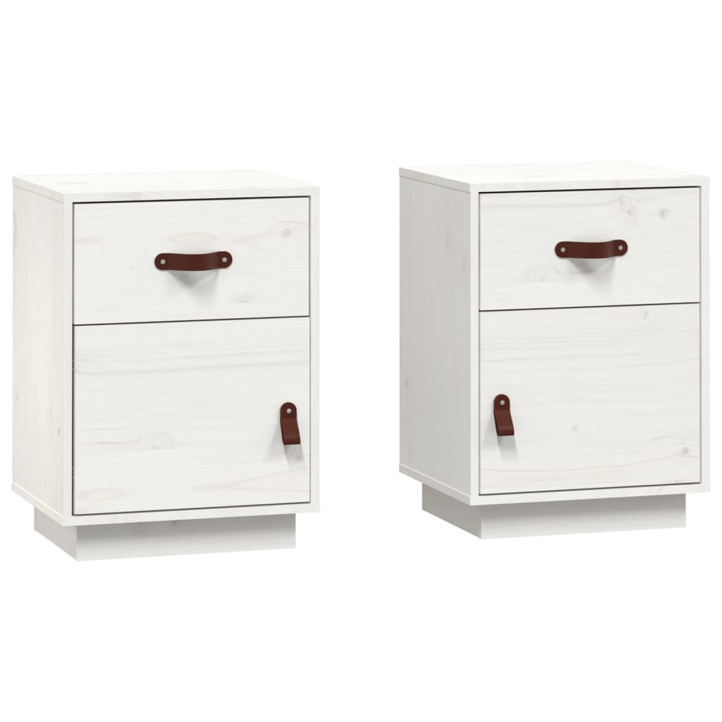 Nattbord 2 stk hvit 40x34x55 cm heltre furu