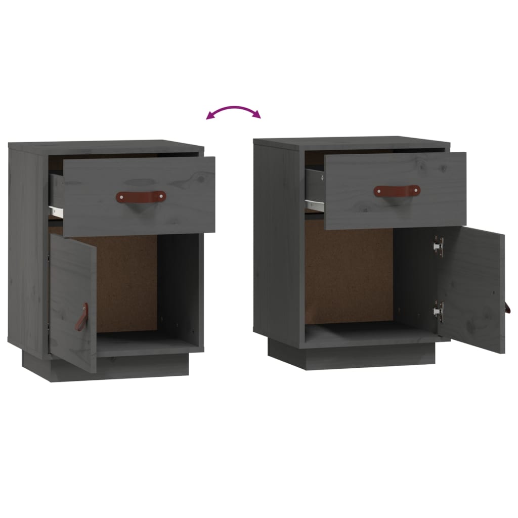 Nattbord 2 stk grå 40x34x55 cm heltre furu