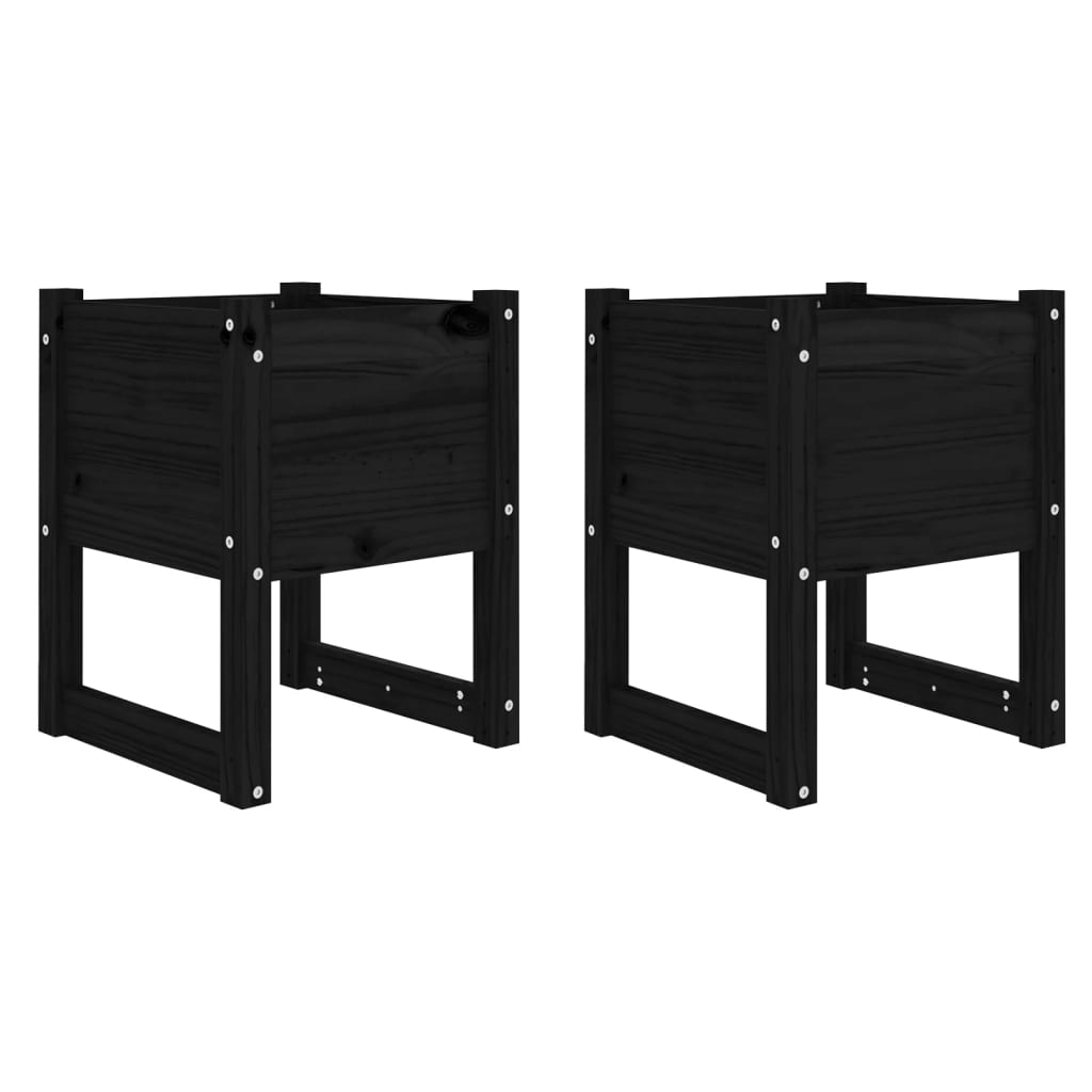 Plantekasser 2 stk svart 40x40x52,5 cm heltre furu