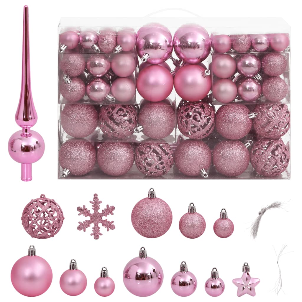 Julekulesett 111 deler rosa polystyren