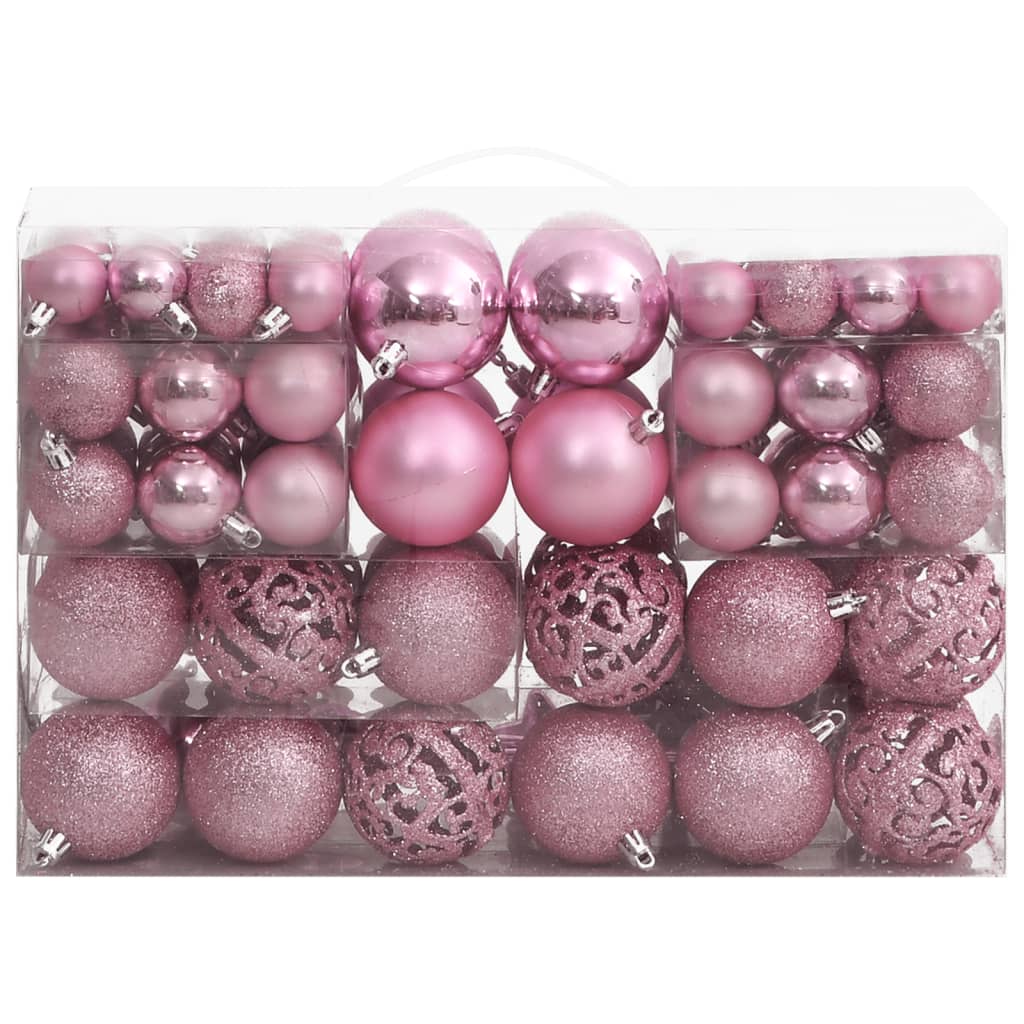 Julekulesett 111 deler rosa polystyren