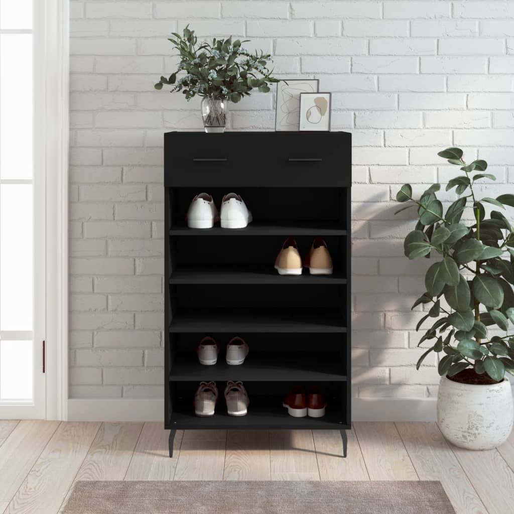 Skohylle svart 60x35x105 cm konstruert tre