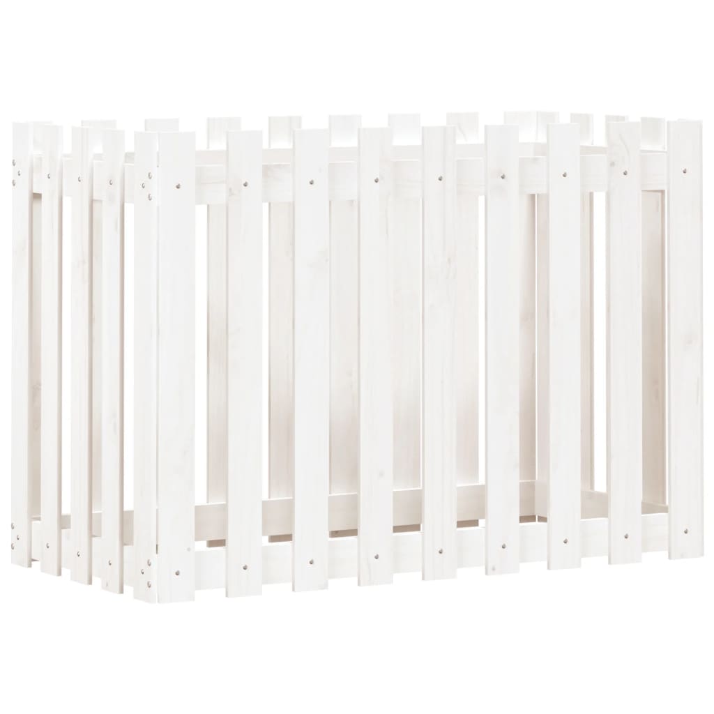 Høybed med gjerdedesign hvit 100x50x70 cm heltre furu