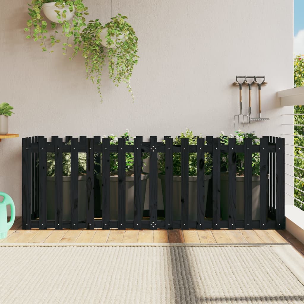 Høybed med gjerdedesign svart 200x50x70 cm heltre furu