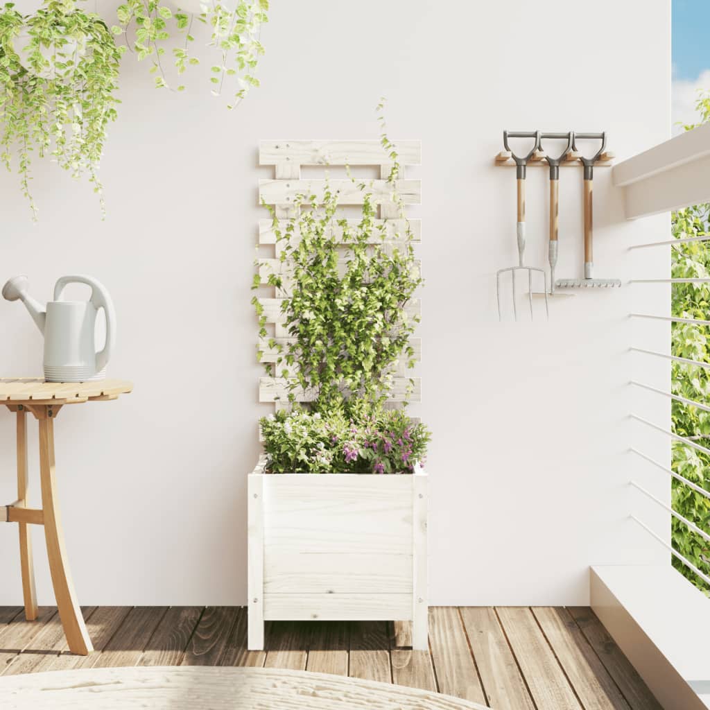 Hageplantekasse med stativ hvit 39x39,5x114 cm heltre furu