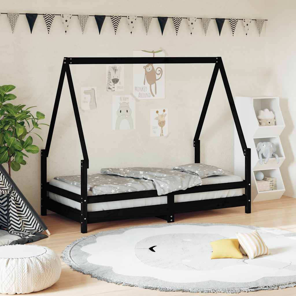 Barnesengeramme svart 80x160 cm heltre furu