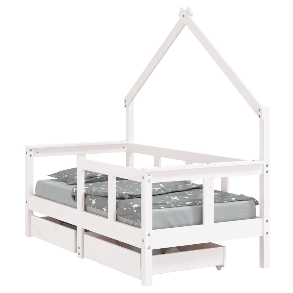 Barnesengeramme med skuffer hvit 70x140 cm heltre furu
