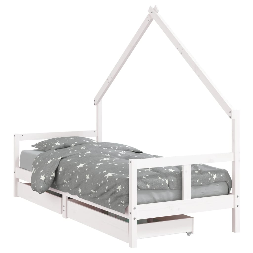 Barnesengeramme med skuffer hvit 80x200 cm heltre furu