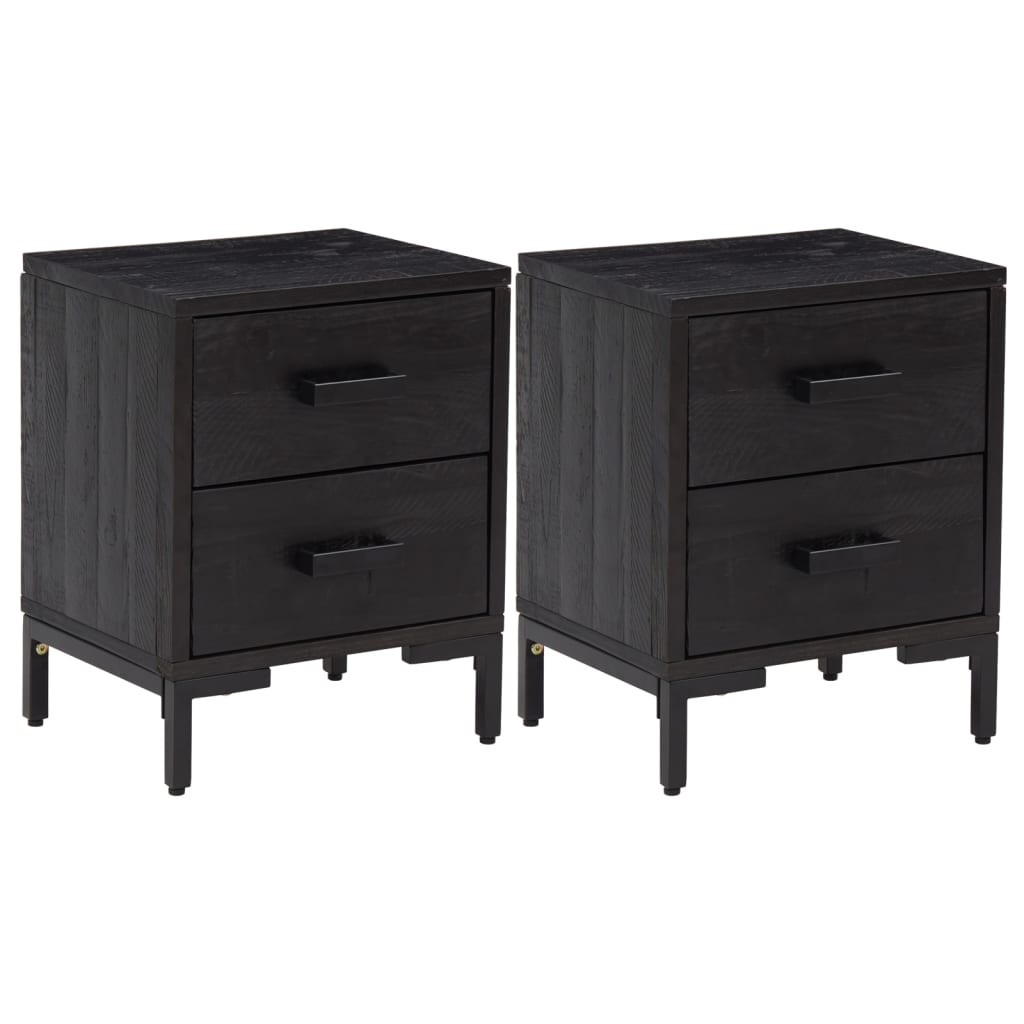 Nattbord 2 stk svart 36x30x45 cm heltre furu