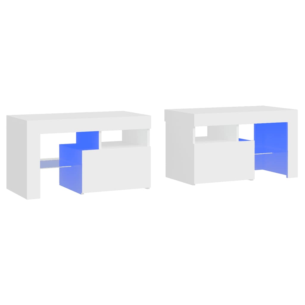 Nattbord 2 stk med LED hvit 70x36,5x40 cm