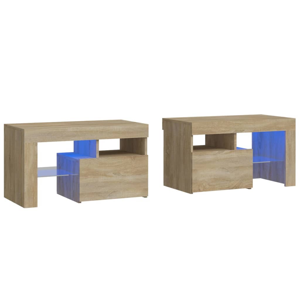 Nattbord 2 stk med LED sonoma eik 70x36,5x40 cm