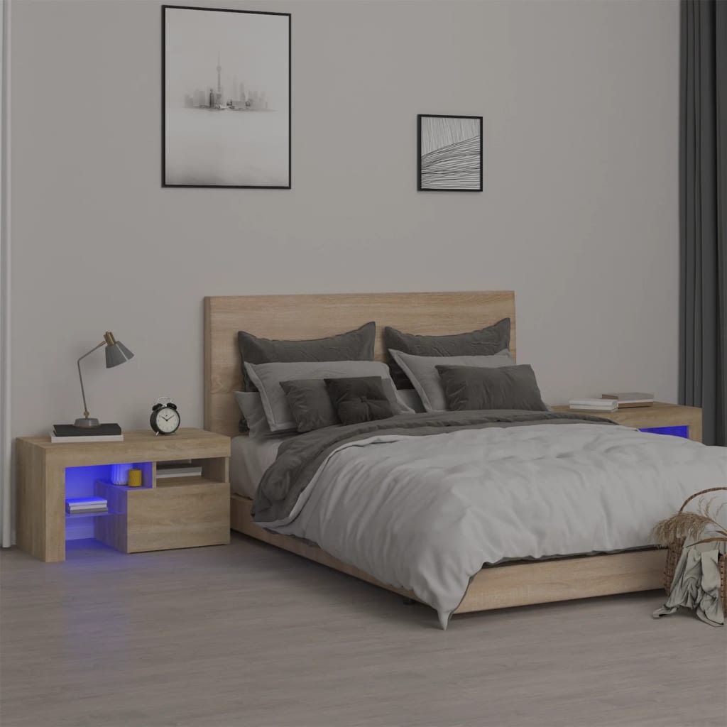 Nattbord 2 stk med LED sonoma eik 70x36,5x40 cm