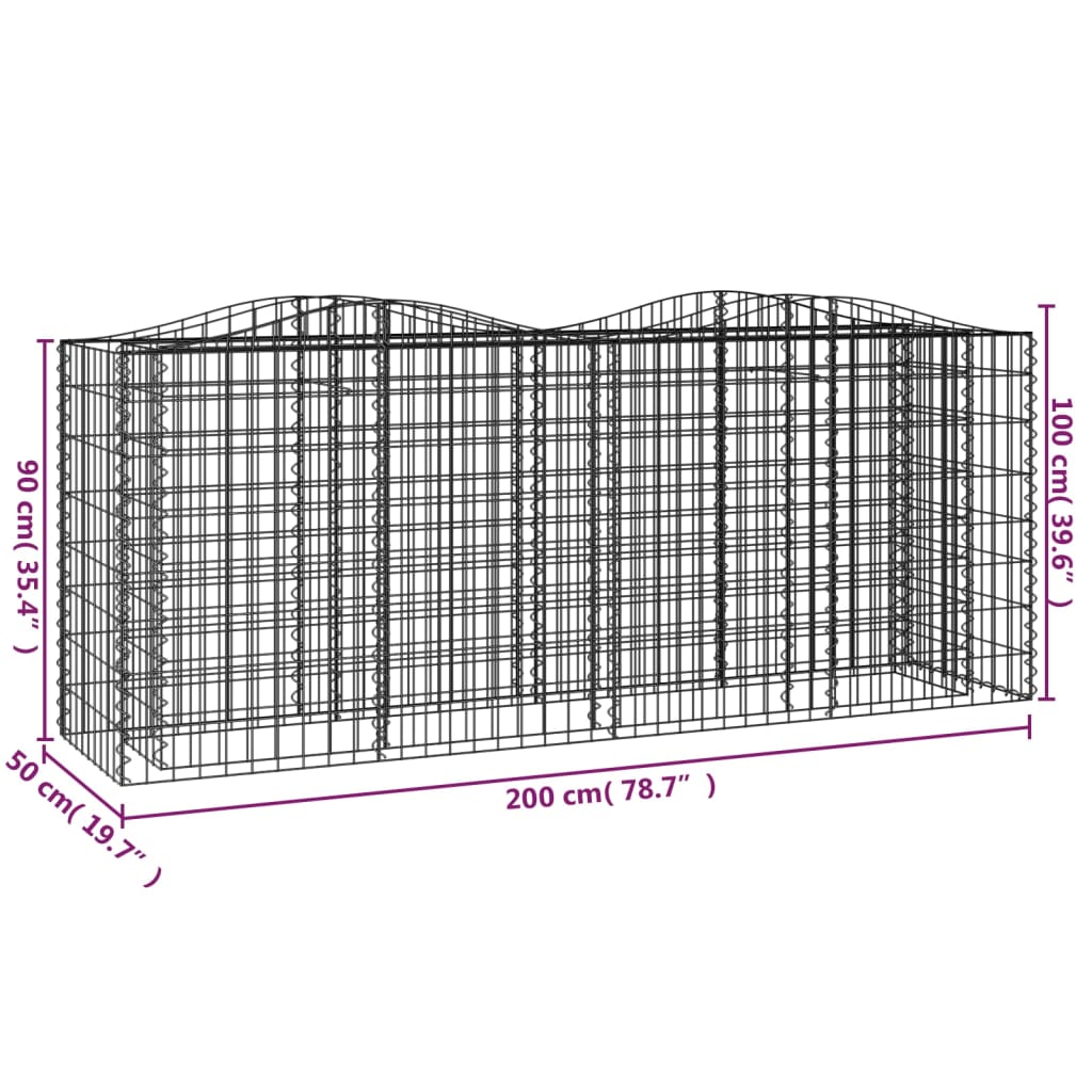 Buet gabion høybed 200x50x100 cm galvanisert jern