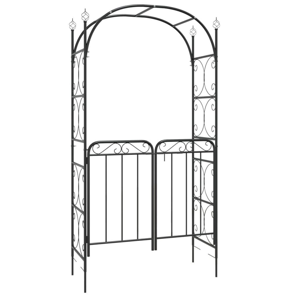 Hagebue med port svart 108x45x235 cm stål