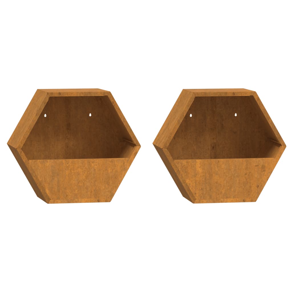 Vegghengte plantekasser 2 stk rust 30x10x25 cm cortenstål