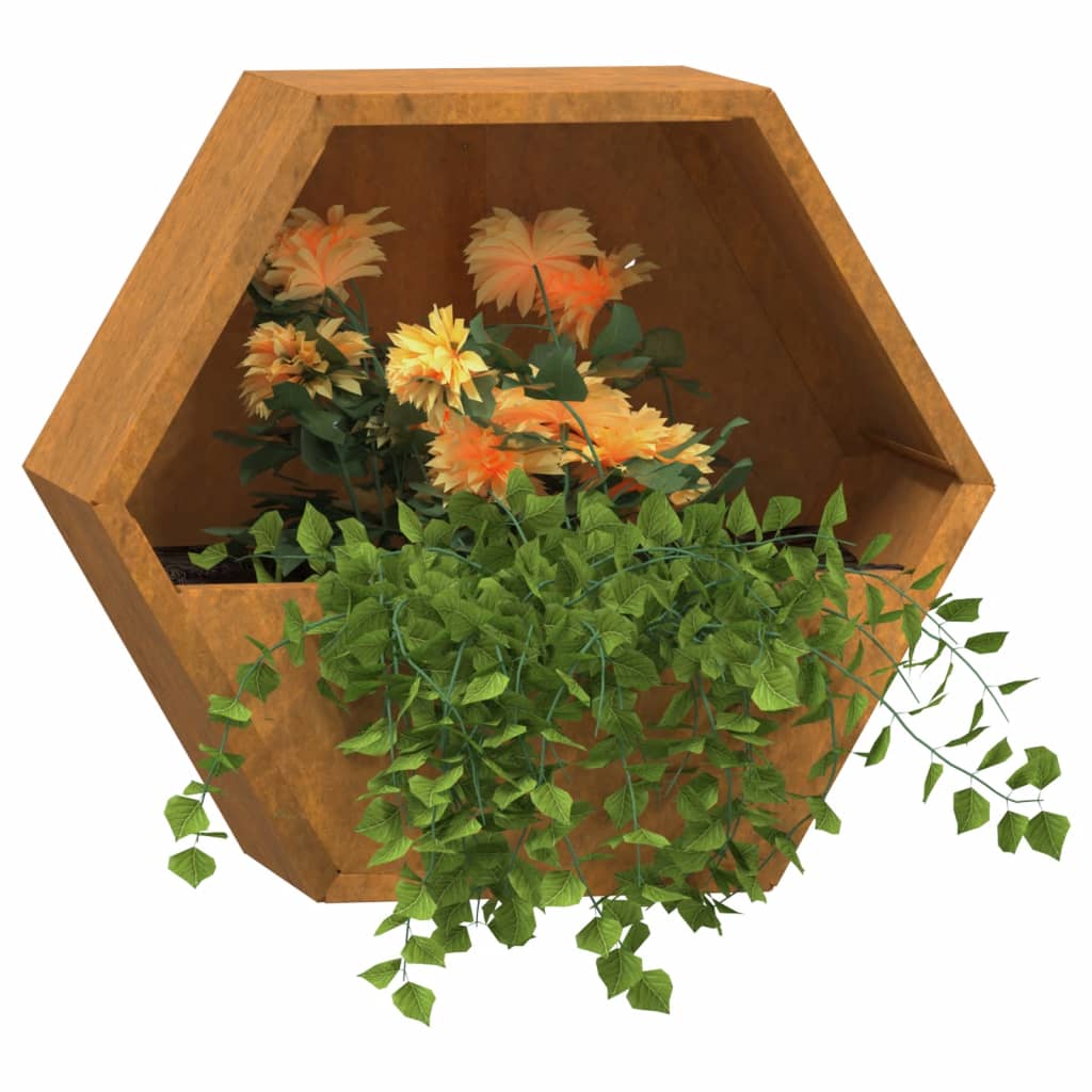 Vegghengte plantekasser 2 stk rust 30x10x25 cm cortenstål