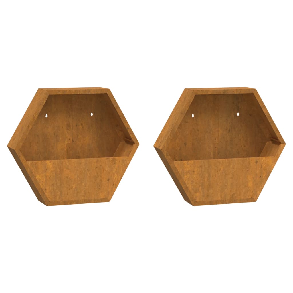 Vegghengte plantekasser 2 stk rust 46x10x40 cm cortenstål