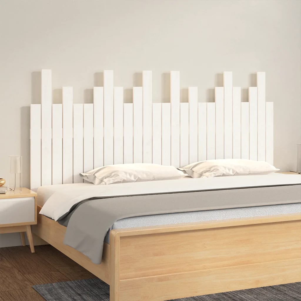 Veggmontert sengegavl hvit 166x3x80 cm heltre furu