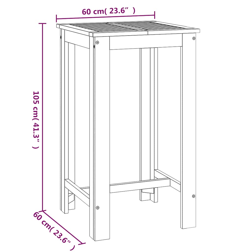 Utendørs barbord 60x60x105 cm heltre akasie