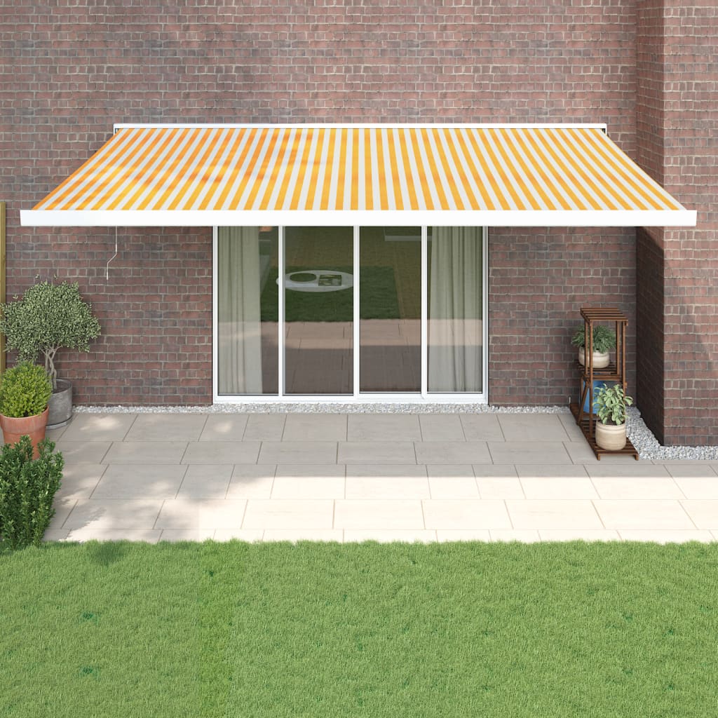 Uttrekkbar markise gul og hvit 5x3 m stoff og aluminium