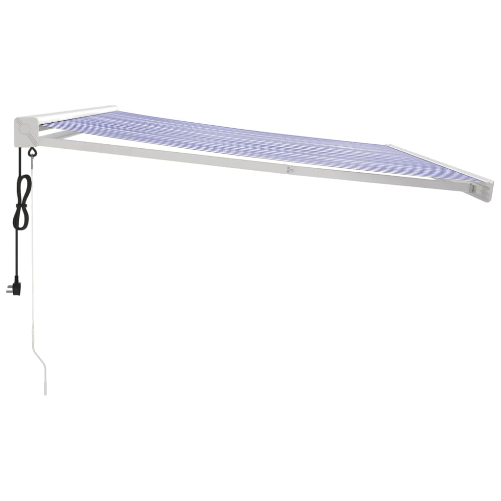 Uttrekkbar markise blå og hvit 4x3 m stoff og aluminium