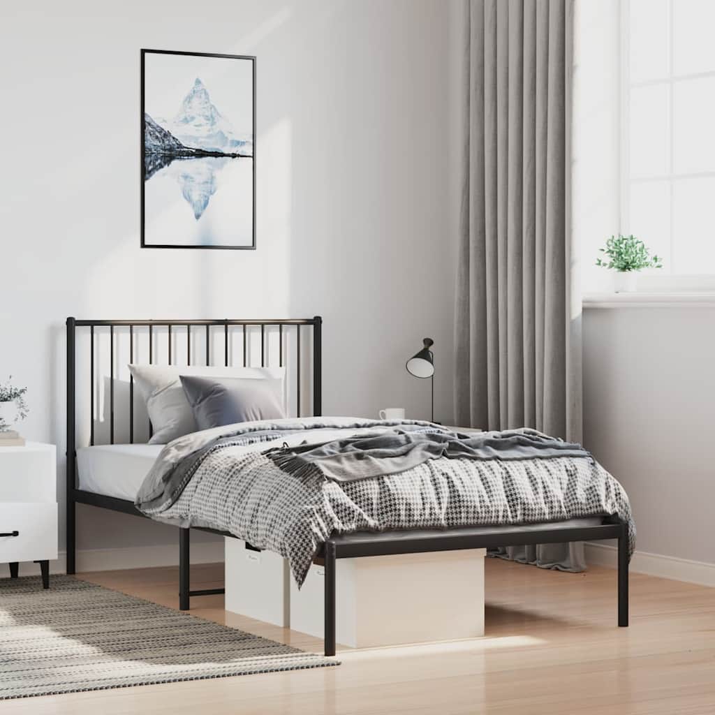 Sengeramme i metall med hodegavl svart 100x190 cm