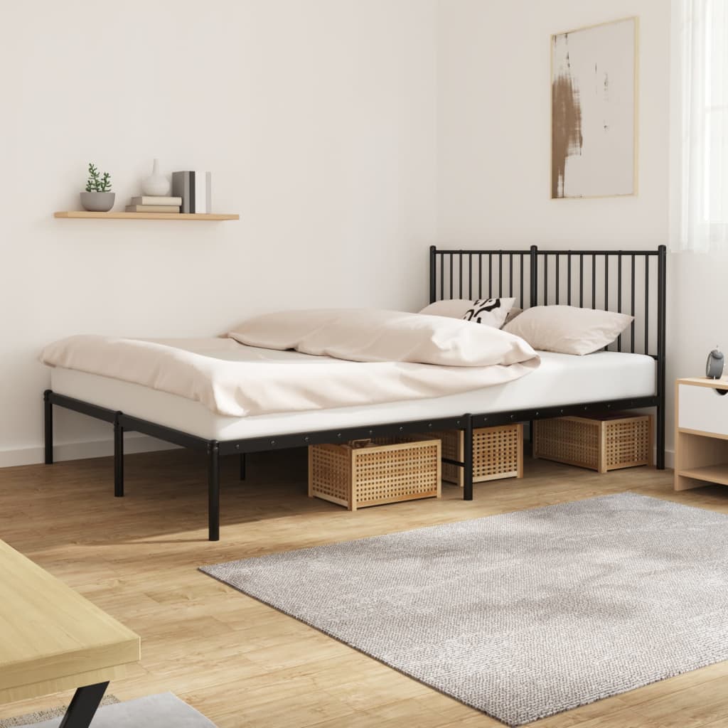 Sengeramme i metall med sengegavl svart 150x200 cm