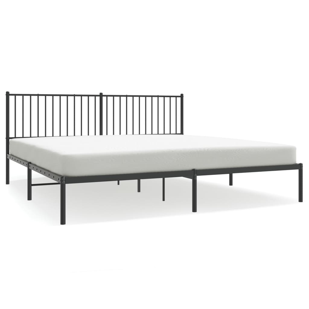 Sengeramme i metall med sengegavl svart 200x200 cm