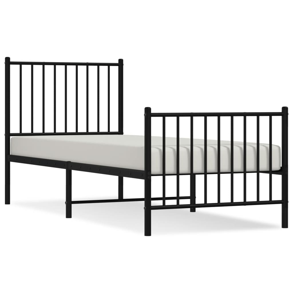 Sengeramme i metall med hode- og fotgavl svart 75x190 cm