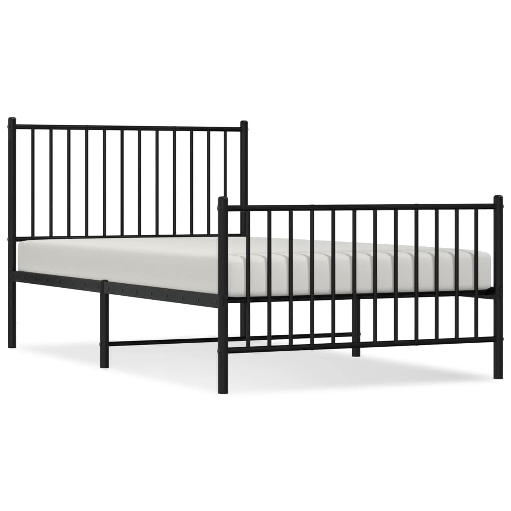 Sengeramme i metall med hode- og fotgavl svart 100x190 cm